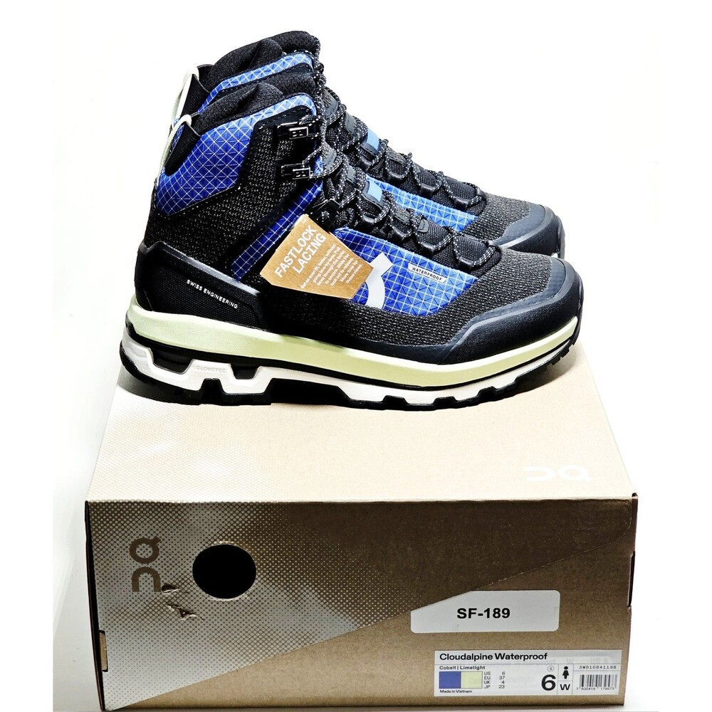 ON CLOUDALPINE HIKING BOOTS Waterproof Women Sz 6 Cobalt Limelight NEW IN BOX!